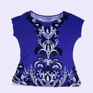 Apt. 9 Purple and Black Floral Graphic Short Sleeve Crew Neck Tee